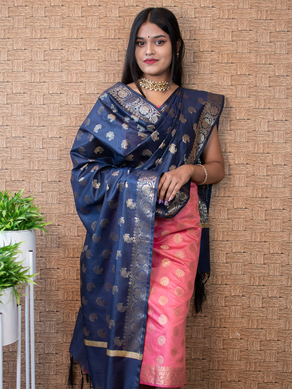 Banarasi Cotton Silk Zari Weaving Salwar Kameez Material With Buti Dupatta-Pink & Blue