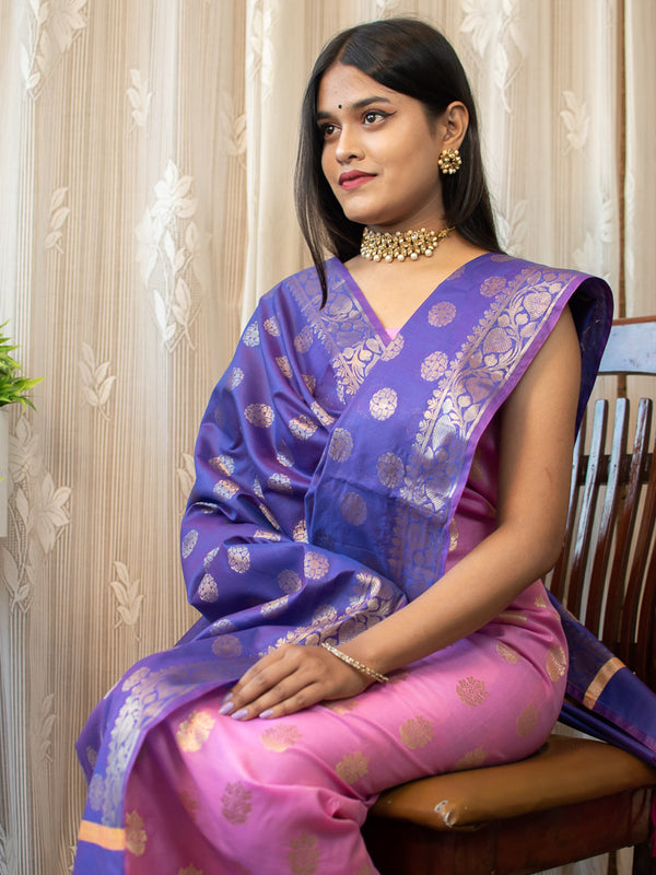 Banarasi Cotton  Silk Zari Weaving Salwar Kameez Material With Buti Dupatta-Pink & Blue