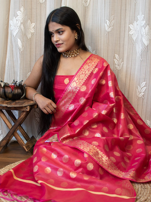Banarasi Semi Silk Zari Weaving Salwar Kameez Material With Buti Dupatta-Red