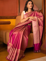 Banarasi Semi Silk Saree With Tanchoi Weaving-Pink