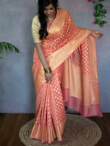 Banarasi Cotton Silk Saree With Small Buti Weaving-Orange