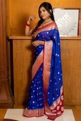 Banarasi Dual Tone Semi Chiffon Saree Silver  Zari Buti Weaving