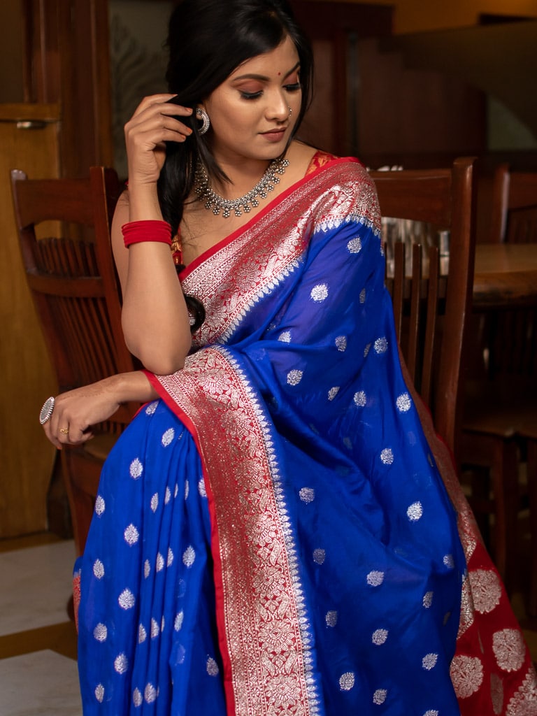 Banarasi Dual Tone Semi Chiffon Saree Silver  Zari Buti Weaving