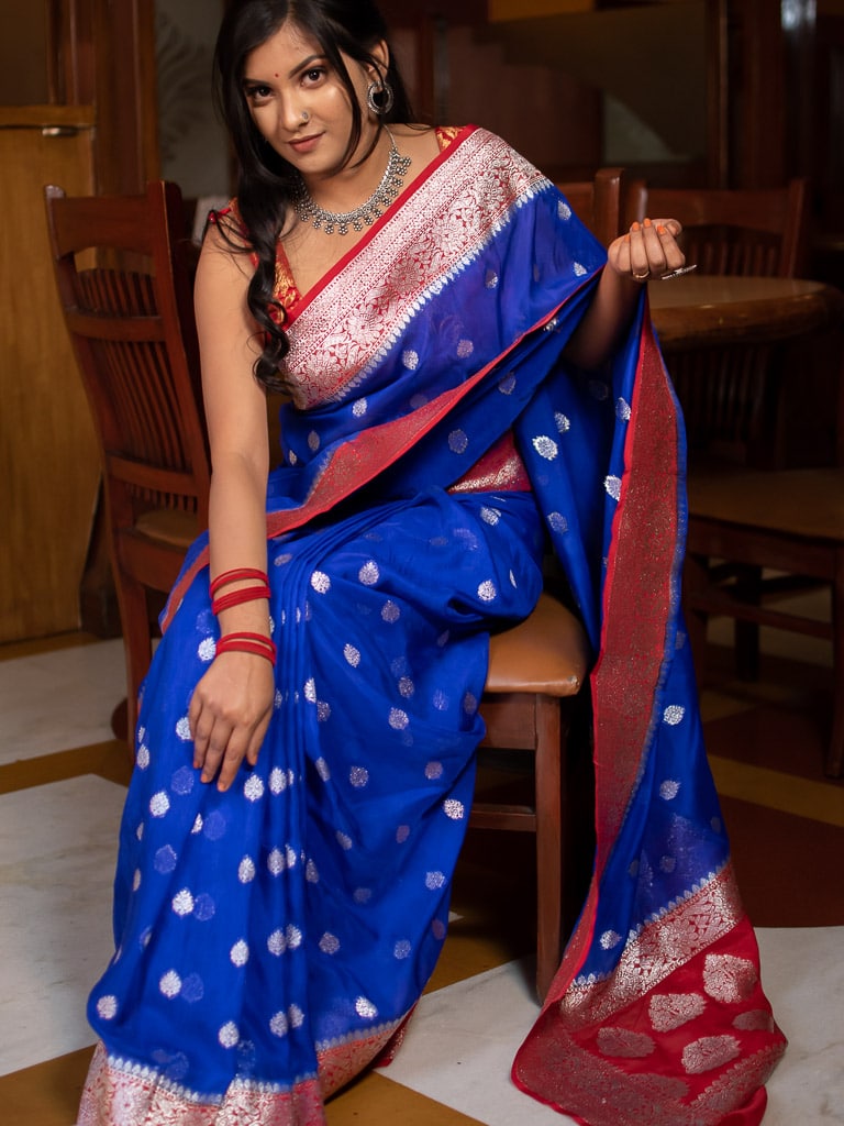 Banarasi Dual Tone Semi Chiffon Saree Silver  Zari Buti Weaving