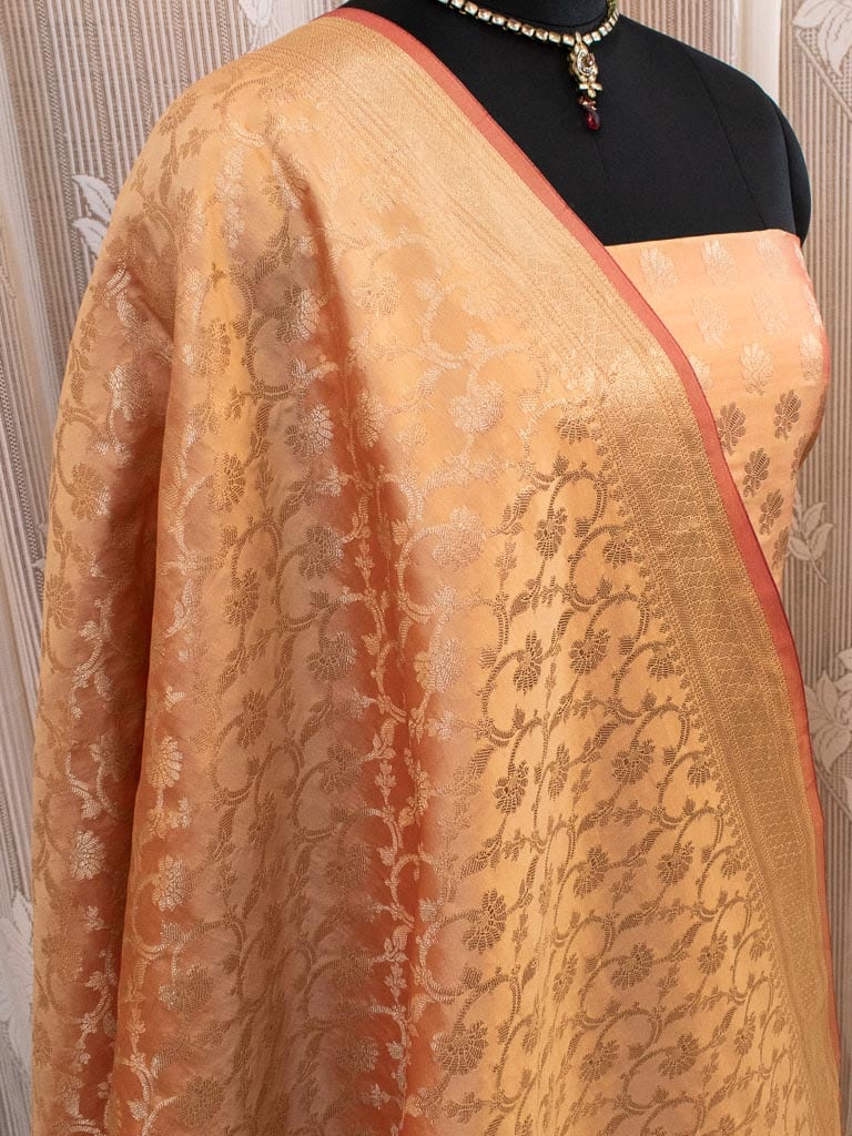 Banarasi Semi Silk Salwar Kameez Fabric With Dupatta-Peach