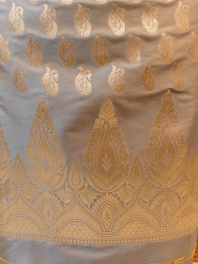 Banarasi Semi Silk Salwar Kameez Fabric With Dupatta-Grey