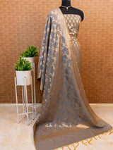 Banarasi Semi Silk Salwar Kameez Fabric With Dupatta-Grey