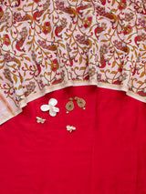 Banarasi Plain Cotton Salwar Kameez With Floral Printed Dupatta-Red