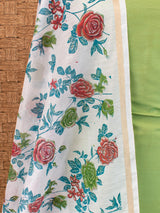 Banarasi Plain Cotton Salwar Kameez With Floral Printed Dupatta-Green