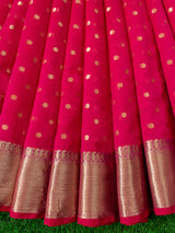 Banarasi Chanderi Cotton Zari Polka Dots Weaving - Red