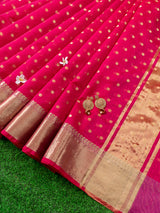 Banarasi Chanderi Cotton Zari Polka Dots Weaving - Red