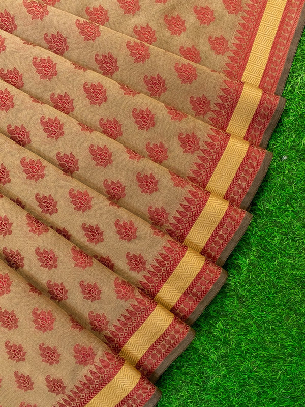 Banarasi Cotton Silk Saree With Zari Polka Dots Weaving & Skirt