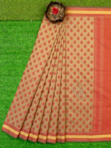 Banarasi Cotton Silk Saree With Resham Buti Weaving Border-Light Brown