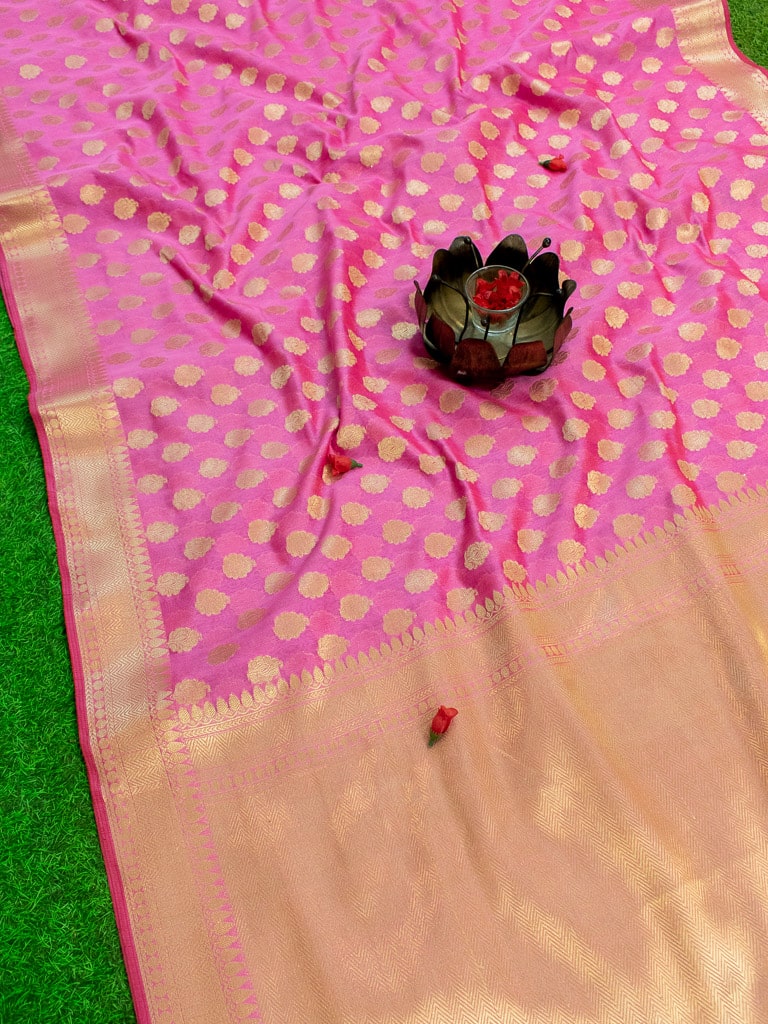 Banarasi Semi Silk Saree With Zari Buti Weaving-Pink