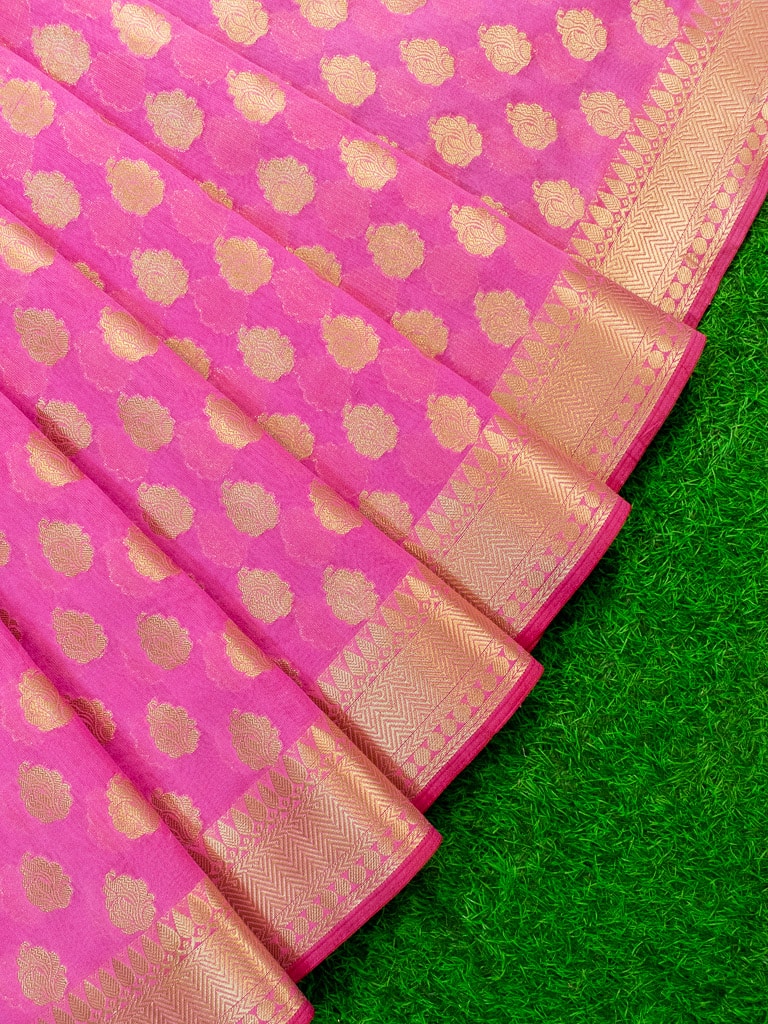 Banarasi Semi Silk Saree With Zari Buti Weaving-Pink