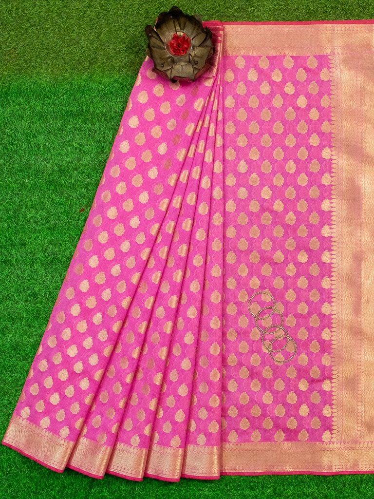 Banarasi Semi Silk Saree With Zari Buti Weaving-Pink