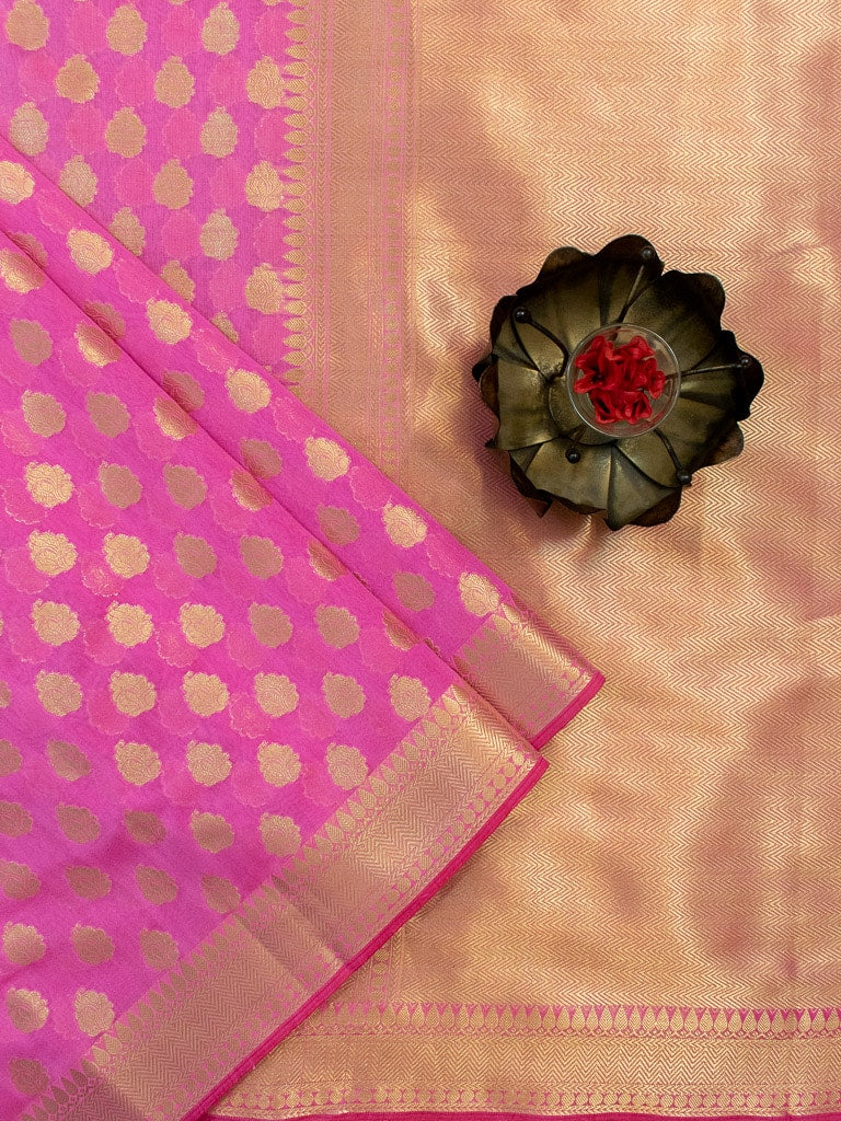 Banarasi Semi Silk Saree With Zari Buti Weaving-Pink