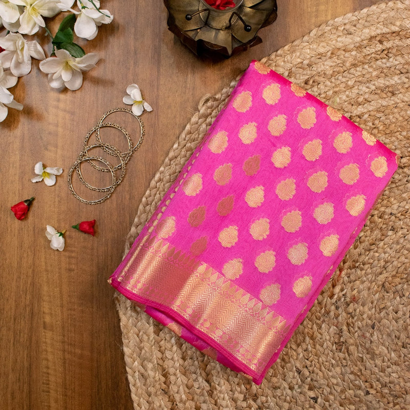 Banarasi Semi Silk Saree With Zari Buti Weaving-Pink