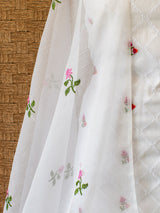 Banarasi Kota Check Embroidered Salwar Kameez Fabric & Dupatta-White