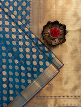 Banarasi Semi Silk Saree With Zari Buti Weaving-Metallic Blue