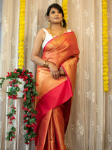 Banarasi Semi Silk Saree With Tanchoi Weaving-Red