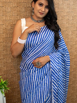 Cotton Silk Leheriya Saree-Blue