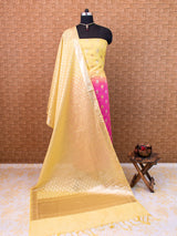 Banarasi Organza Silk Dual Shade Salwar Kameez Material With Silver Zari Weaving-Yellow & Pink