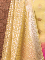 Banarasi Organza Silk Dual Shade Salwar Kameez Material With Silver Zari Weaving-Yellow & Pink