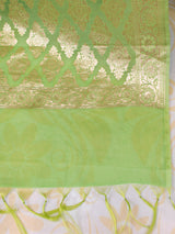 Banarasi Pure Cotton Silk Salwar Kameez Material With Silver Zari Weaving-Green