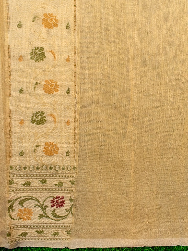 Banarasi Pure Cotton Saree Zari & Resham Buti Weaving-Beige