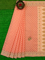 Banarasi Pure Cotton Saree Zari & Resham Buti Weaving-Orange