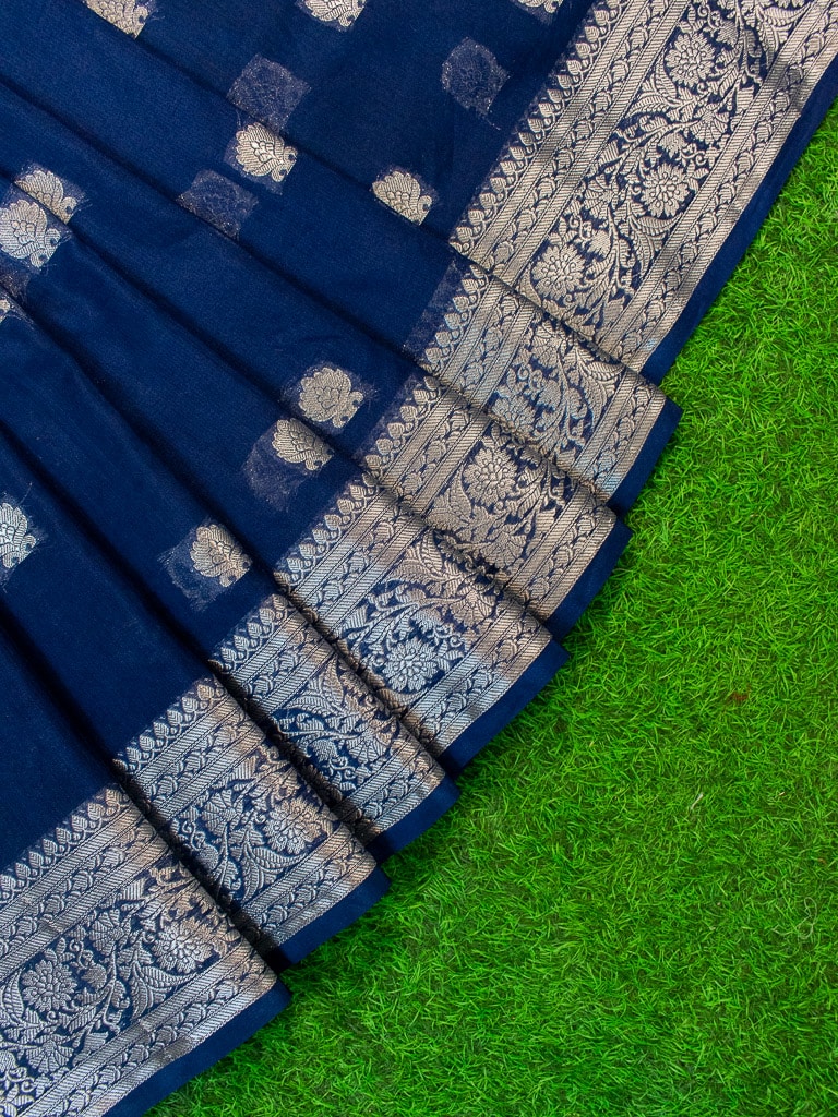 Banarasi Dual Shade Semi Chiffon Saree Silver Zari Buti Weaving-Blue