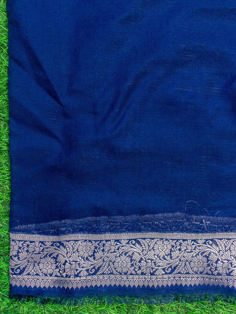 Banarasi Dual Shade Semi Chiffon Saree Silver Zari Buti Weaving-Blue