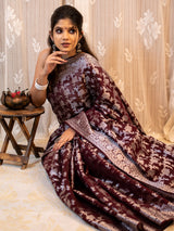 Banarasi Kora Saree With Silver Jaal Zari Weaving-Wine