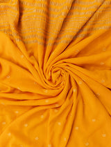 Banarasi Semi Chiffon Saree Gold Zari Buti Weaving & Floral Thread Embroidery-Yellow