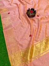 Banarasi Chanderi Cotton Zari Polka Dots Weaving - Peach