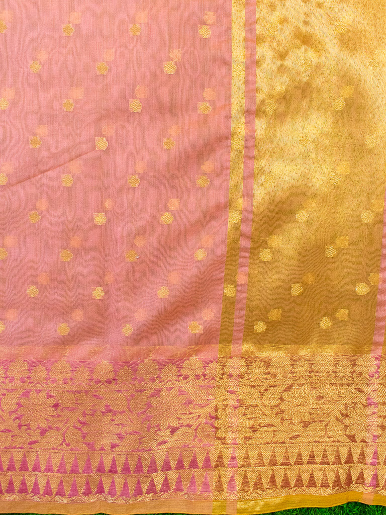 Banarasi Chanderi Cotton Zari Polka Dots Weaving - Peach