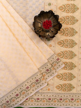 Banarasi Pure Cotton Saree Zari & Resham Buti Weaving-White