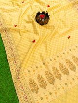 Banarasi Pure Cotton Saree Zari & Resham Buti Weaving-Yellow