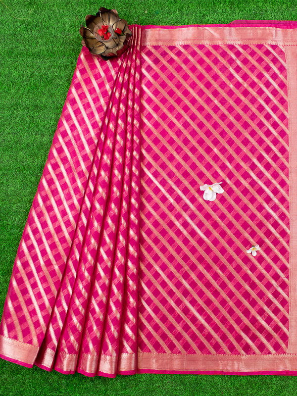 Banarasi Organza Mix Saree With Leheriya Zari Weaving-Pink