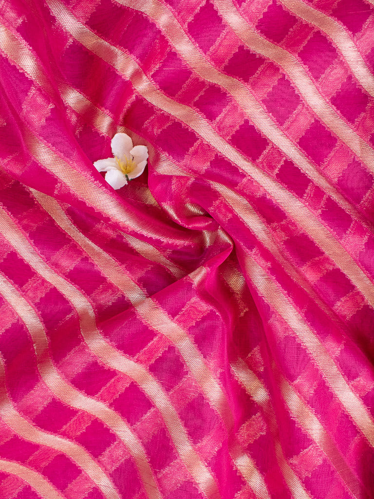 Banarasi Organza Mix Saree With Leheriya Zari Weaving-Pink
