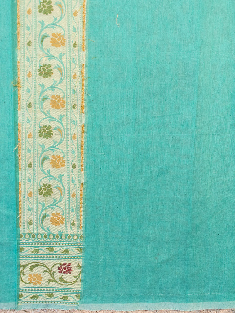 Banarasi Pure Cotton Saree Zari & Resham Buti Weaving-Blue