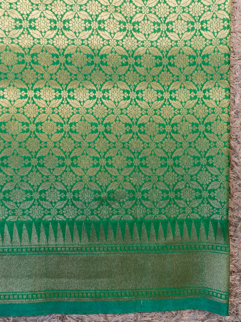 Banarasi Handloom Art Katan Silk Saree With Meena Jaal Weaving-Green