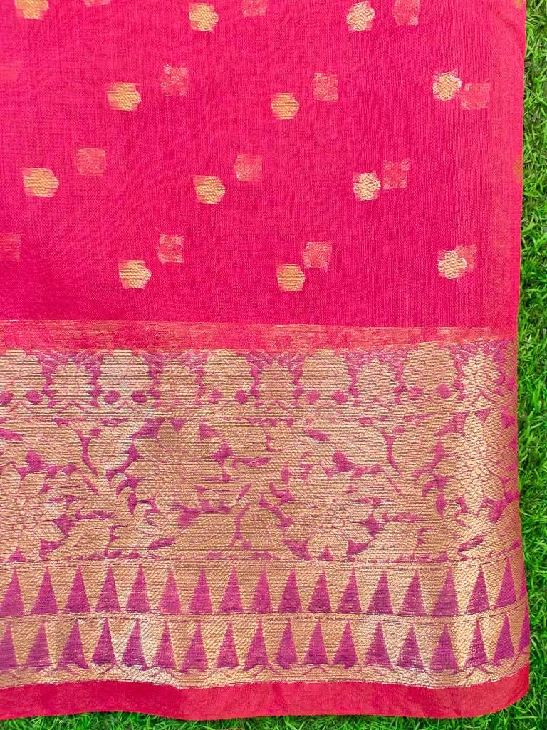 Banarasi Chanderi Cotton Zari Polka Dots Weaving-Red