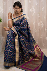 Banarasi Handloom Art Katan Silk Saree With Meena Jaal Weaving-Blue