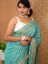 Banarasi Pure Cotton Saree Zari & Resham Buti Weaving-Blue