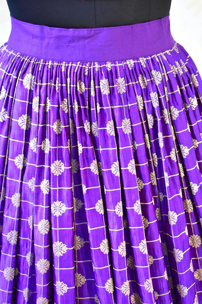 Banarasi Brocade Stitched Skirt-Purple 28-30 inches