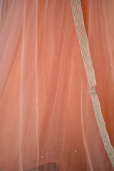Banarasi Stitched Net Lehenga & Brocade Blouse Fabric With Net Dupatta-Peach