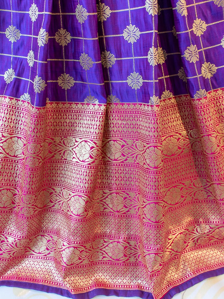 Banarasi Brocade Stitched Skirt-Purple 32-34 inches