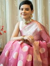 Banarasi organza Buta Saree With Zari Weaving-Pink